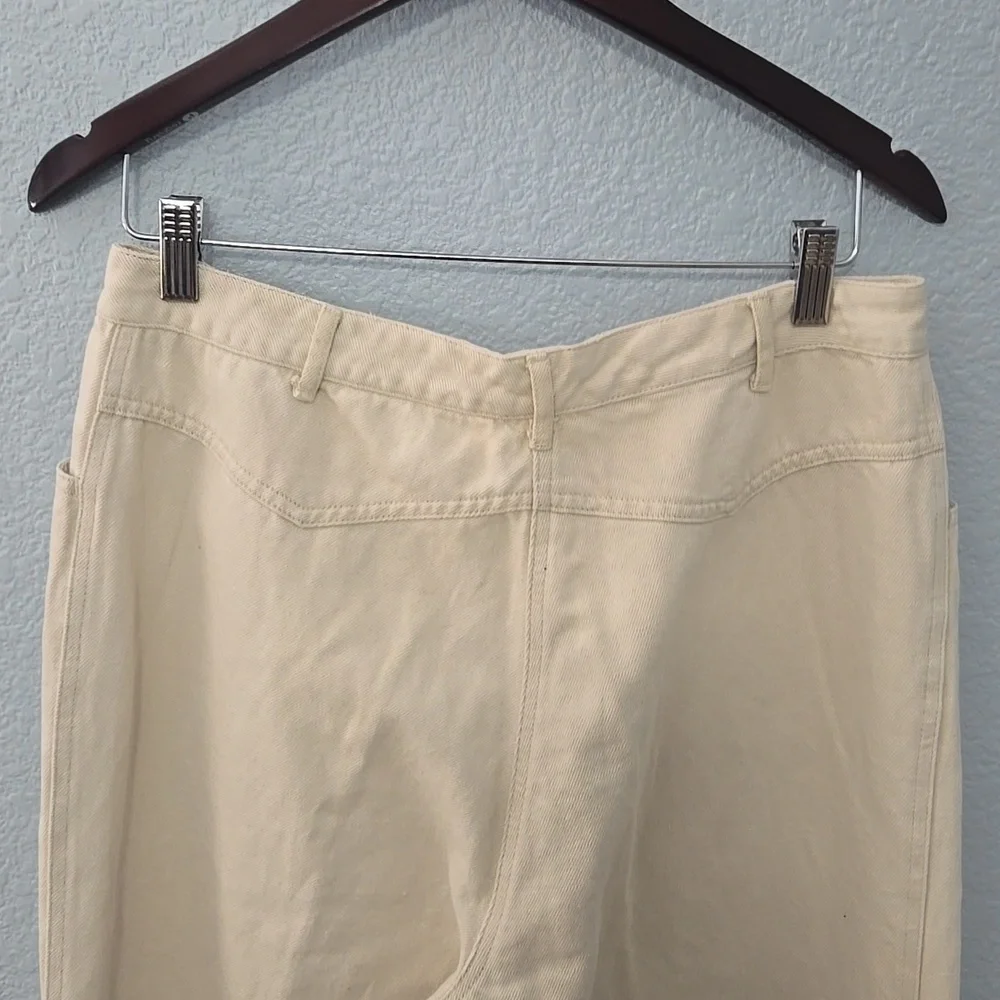 J. JILL Cream Wide Leg Denim Cotton Linen Blend Cropped Jeans Pants Sz 14